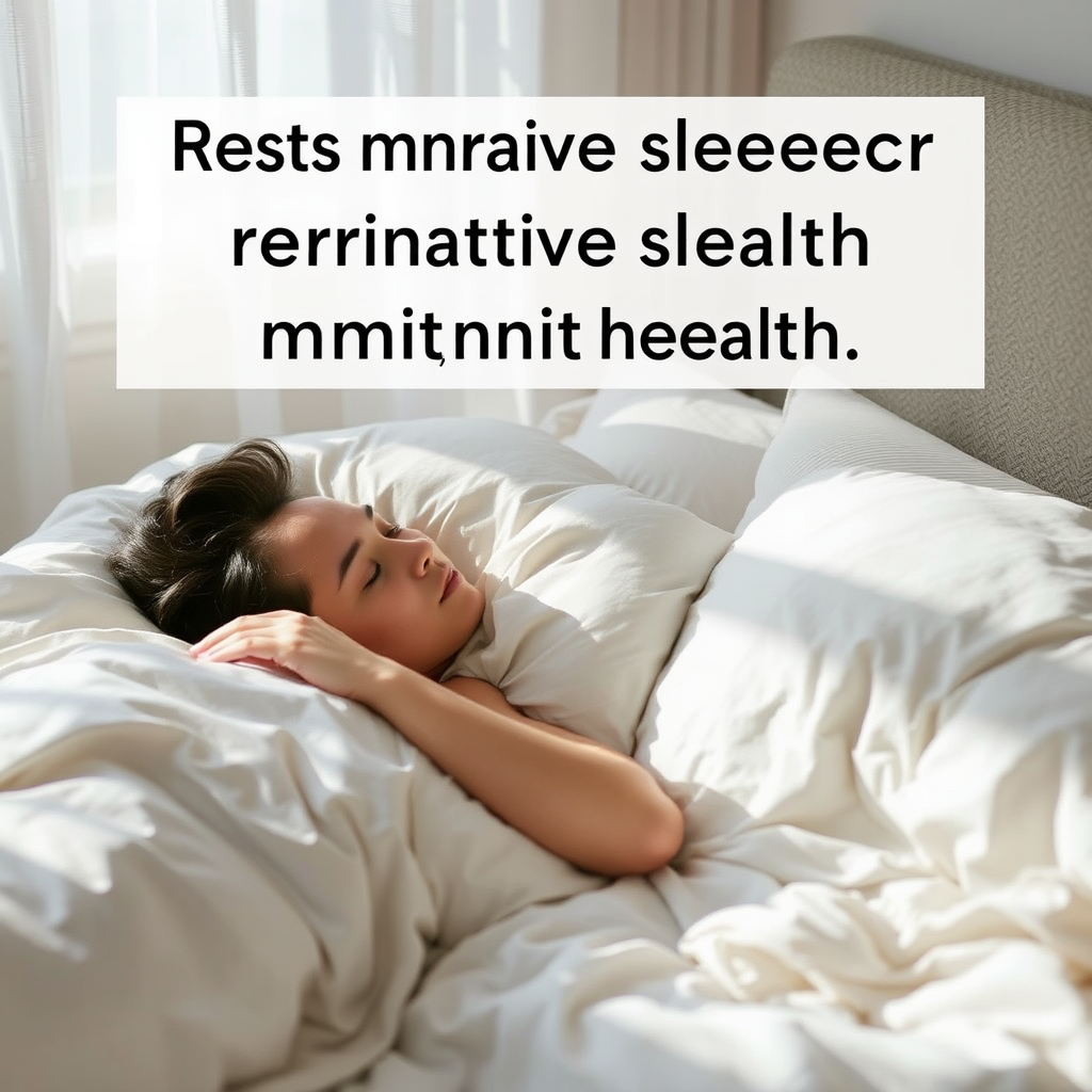 Personne dormant paisiblement dans un lit confortable avec une lumière douce filtrant par les rideaux, illustrant l'importance d'un sommeil réparateur pour la santé mentale